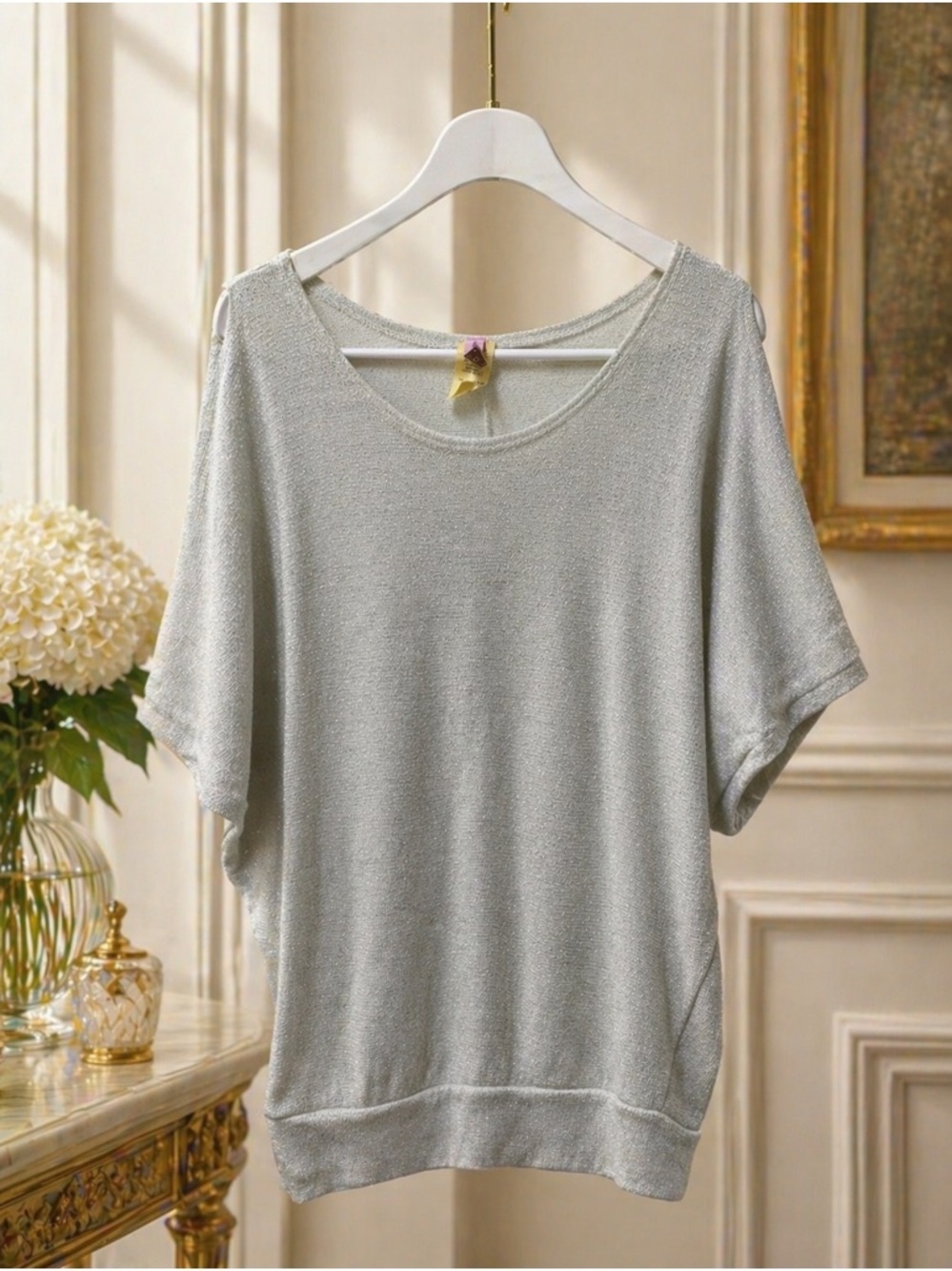 Light Gray Women's Short Sleeve Cold- Shoulder Top